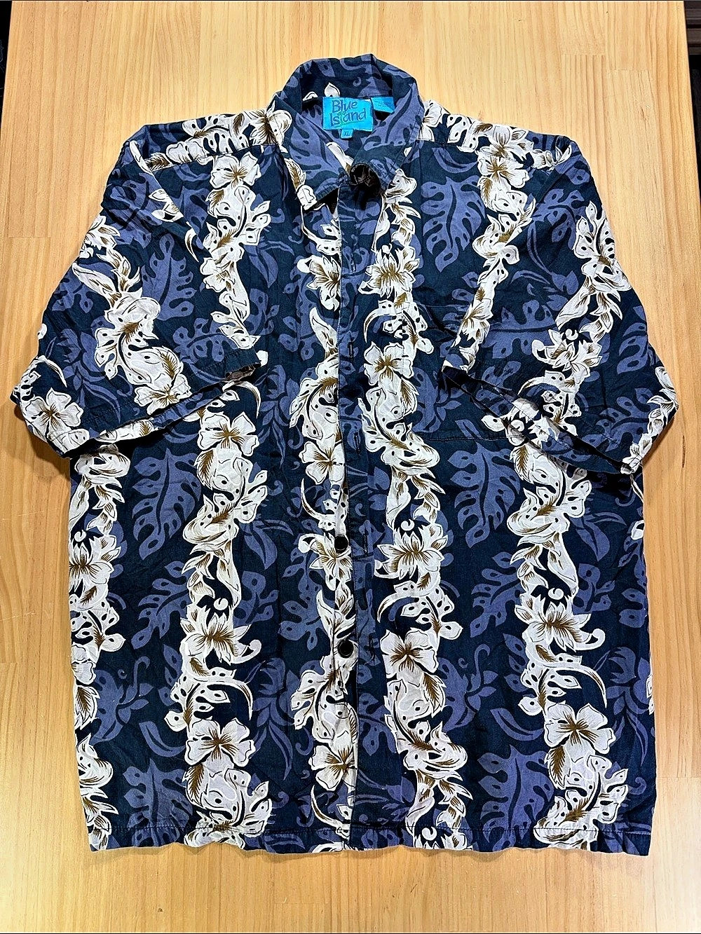 Blue Island Men's Floral Cotton Shirt Size XL Like New B17